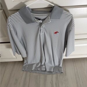 Men's Grey Striped Polo with Red Logo